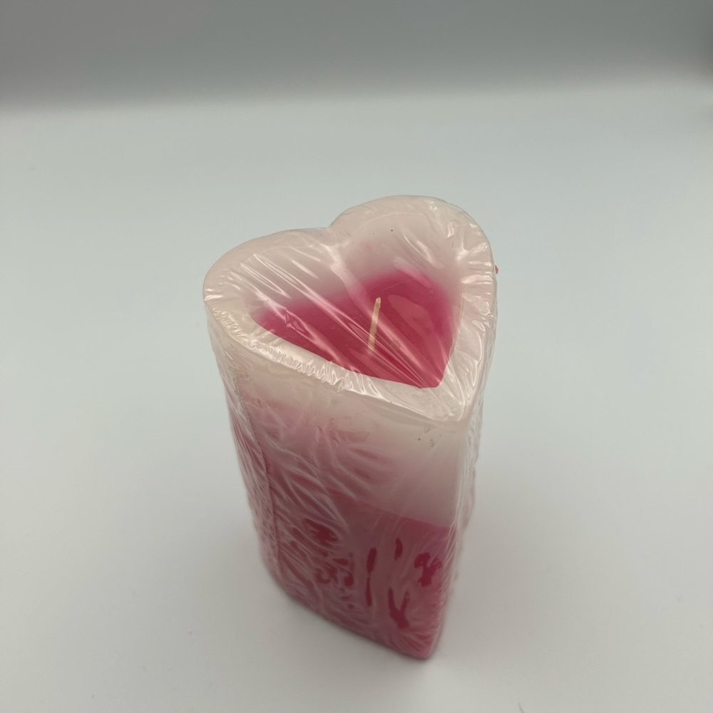 *New* Heart-Shaped Pink and White Candle